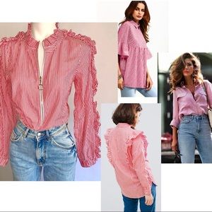 a n t h r o :: Greyson Pinstripe Ruffle Blouse